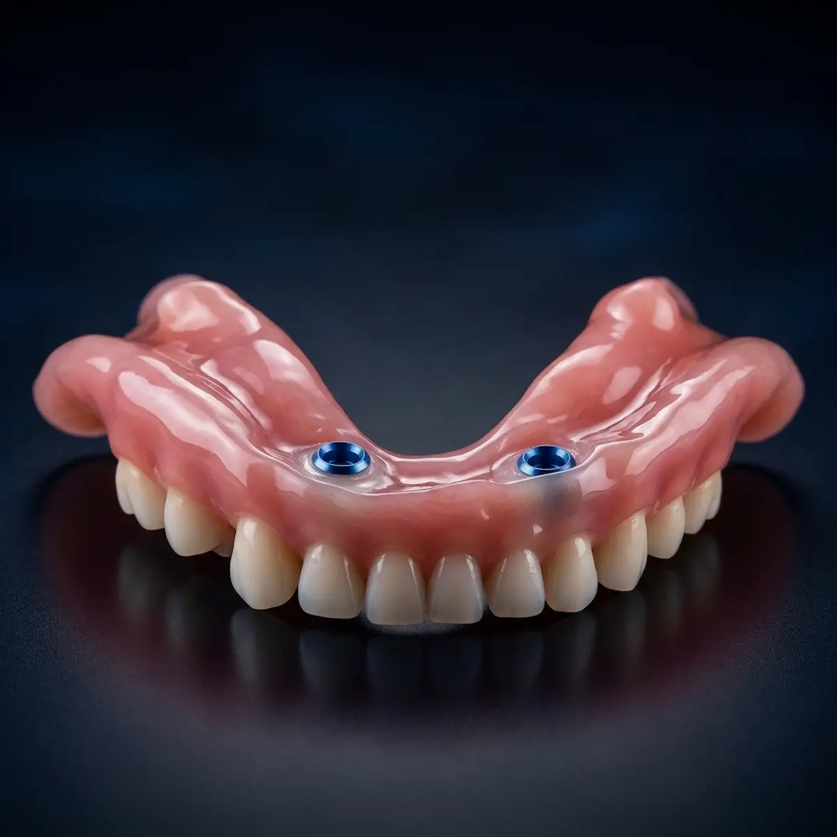 Macro view of the internal fitting surface of a premium lower denture featuring precision locator attachments. Engineered using BPS and SEMCD protocols at Confidentures in Auckland, this milled prosthetic snaps securely onto dental implants to guarantee maximum bite force and zero shrinkage under extreme masticatory pressure.