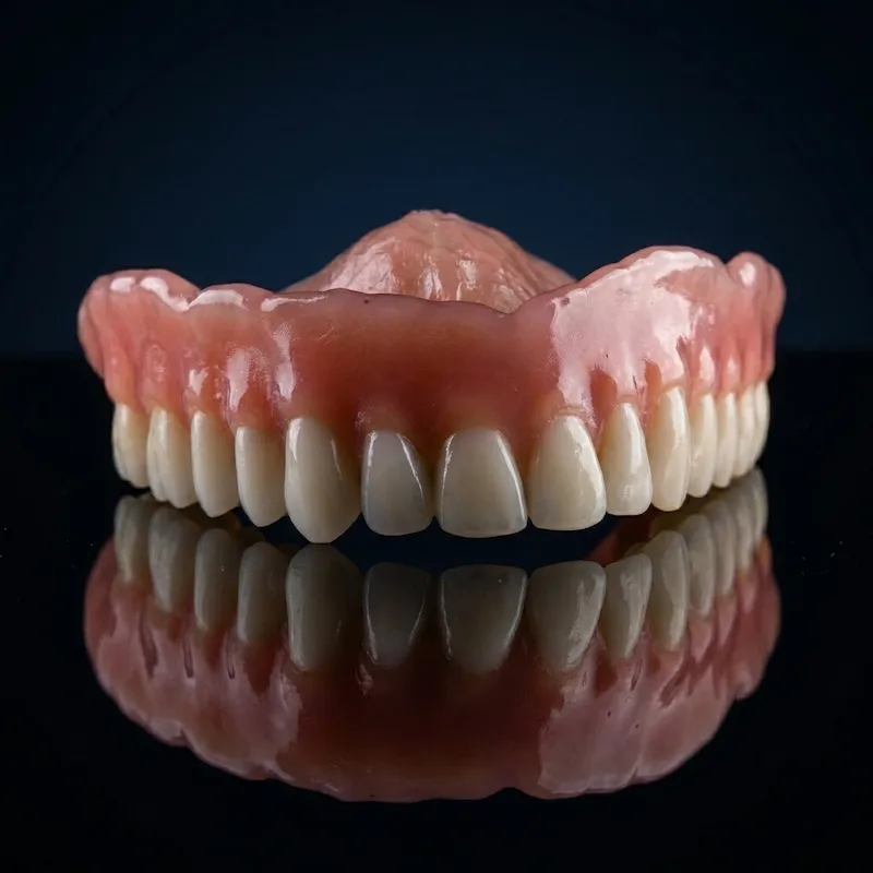 Highly polished complete denture with a precision hard reline